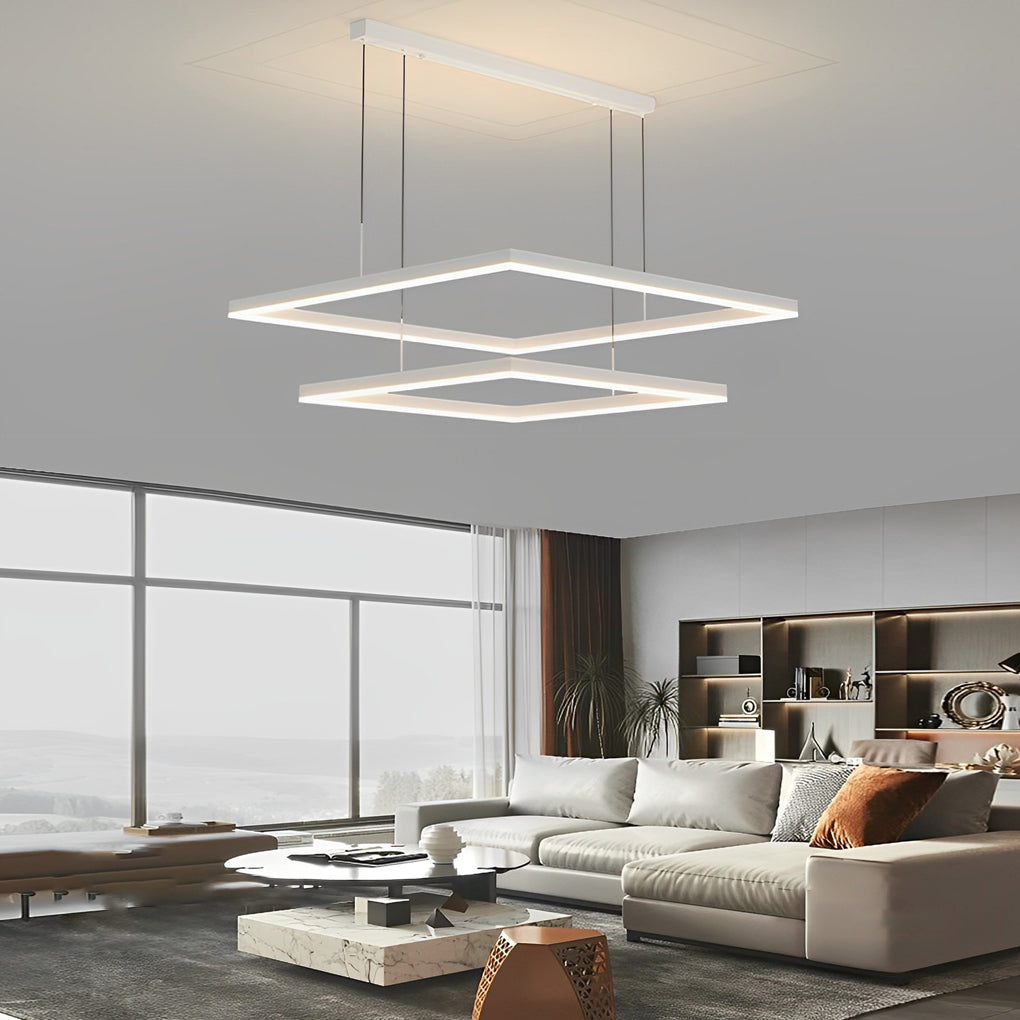 Ultra Thin Square Rings Three Step Dimming LED White Modern Chandelier