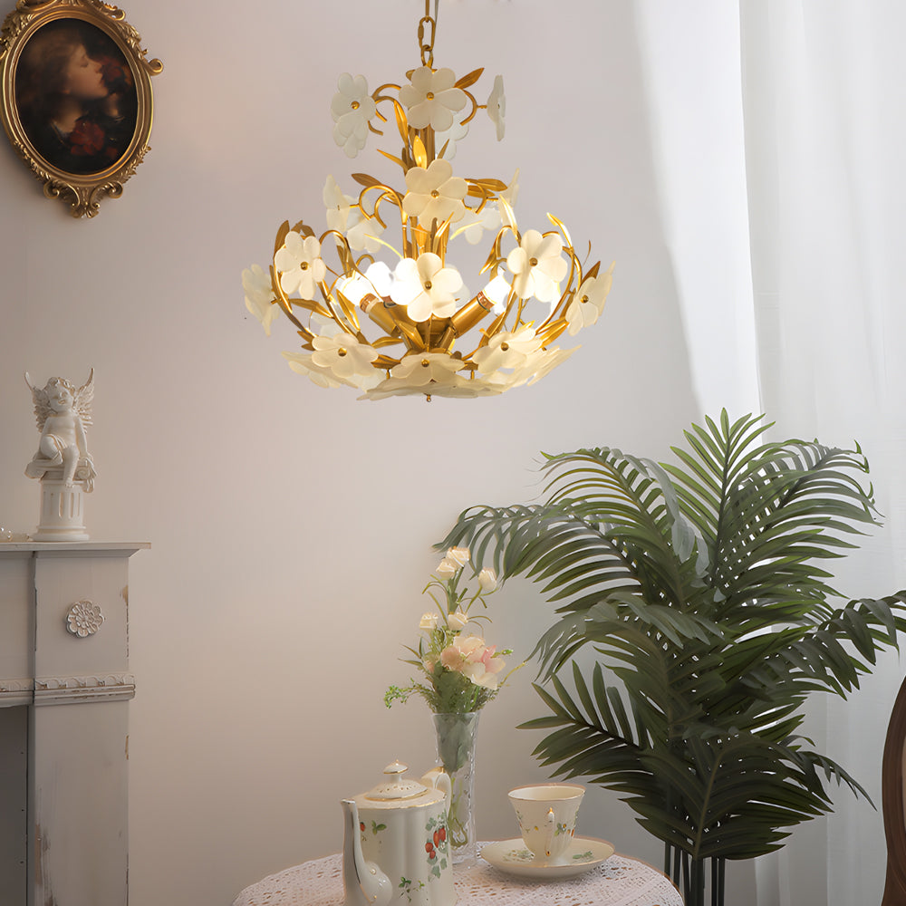 French Style 4-Light Glass Flower Bouquet Chandelier