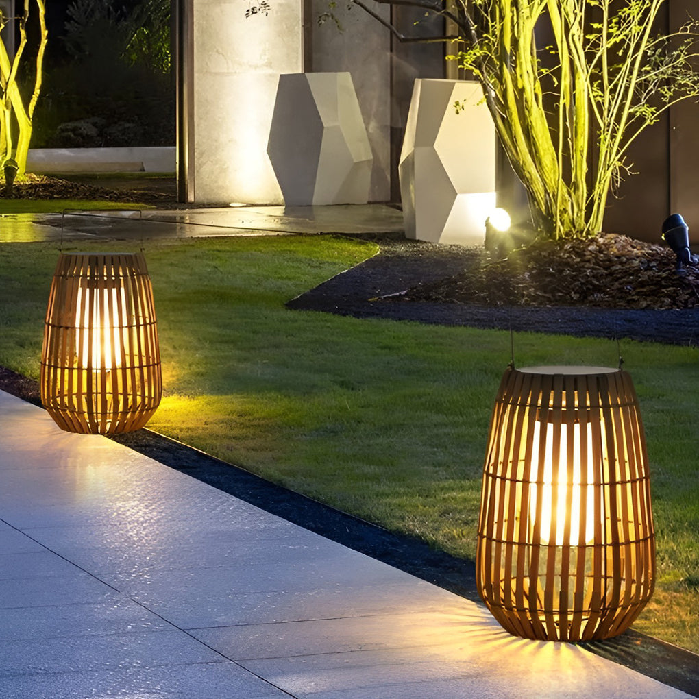 Rattan Portable Lantern Shaped LED Waterproof Solar Outdoor Lights