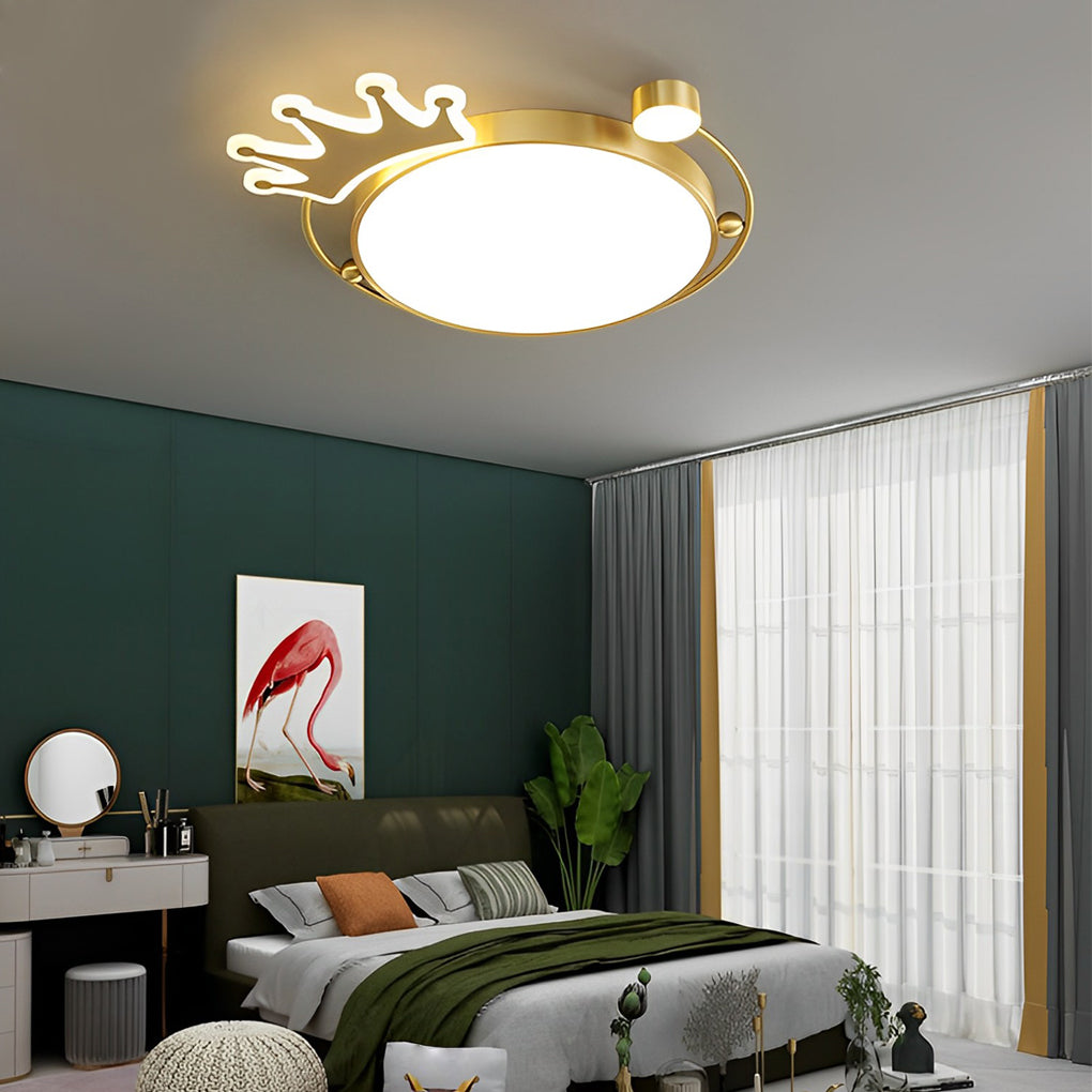 Round Cartoon Crowns Three Step Dimming Copper Modern Ceiling Light Fixture