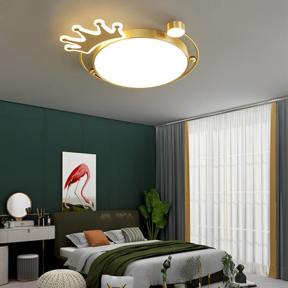 Round Cartoon Crowns Three Step Dimming Copper Modern Ceiling Light Fixture