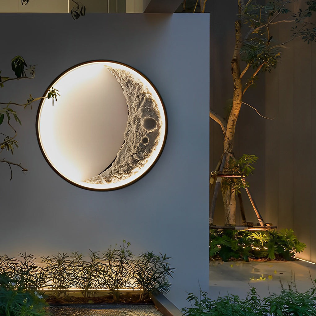 Round Resin Moon Crescent LED Hardwired Outdoor Wall Light