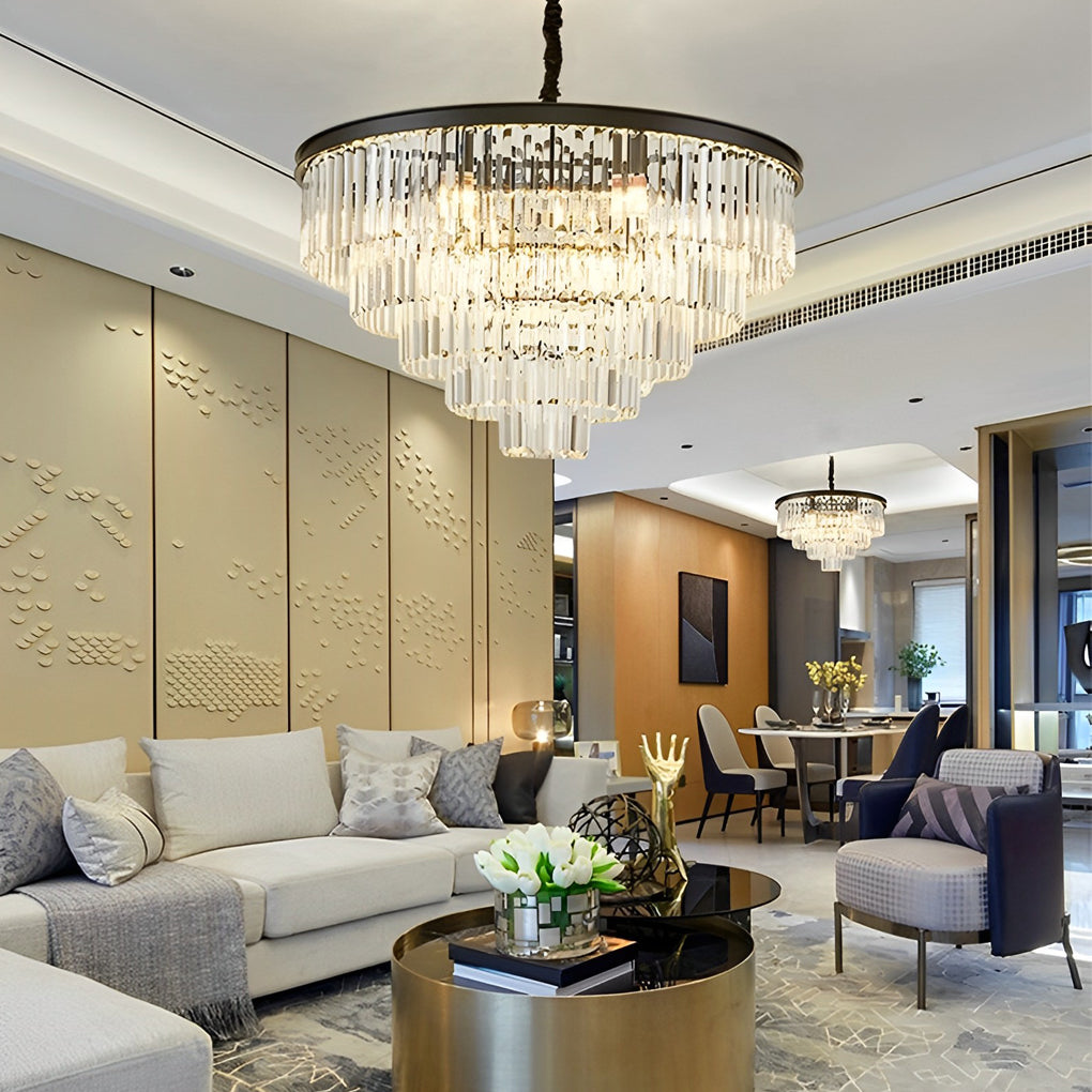 4 Layers Crystal Round Luxury Three Step Dimming Modern Chandelier