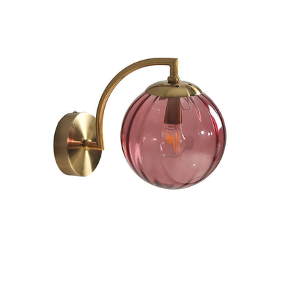 1-Light Curved Arm Wall Sconce with Ball Rib Glass Ball Shade