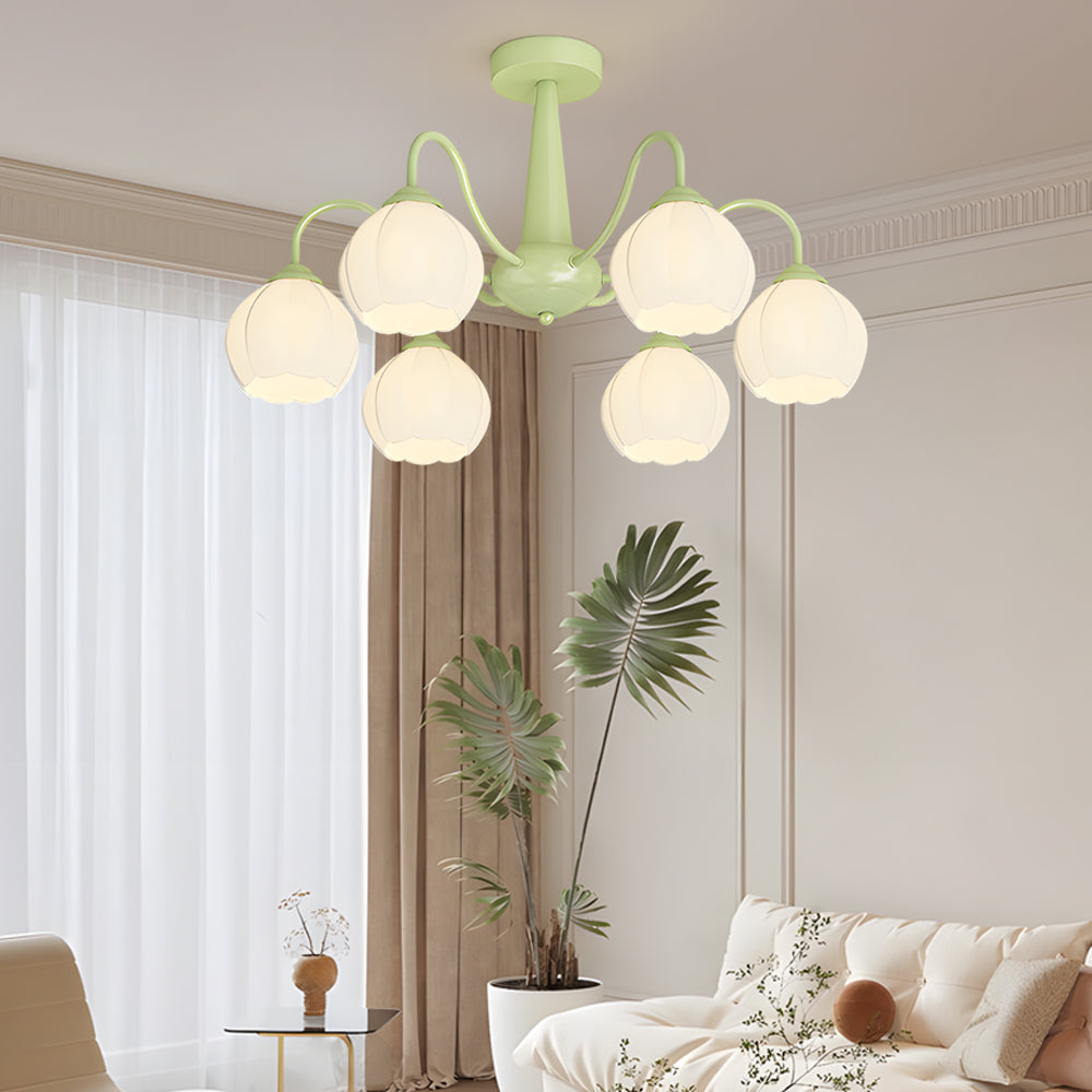 6 Round Flowers Bell Orchid Three Step Dimming Modern Chandelier Lamp