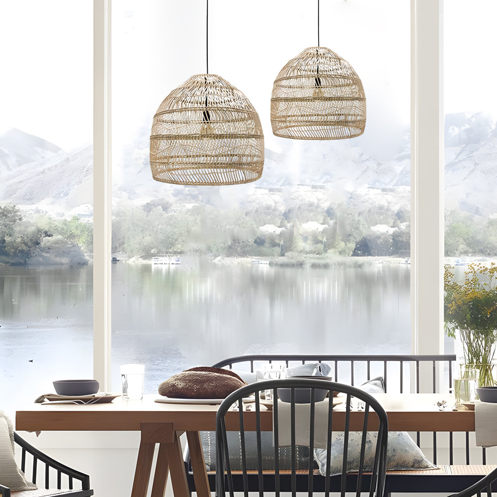 15.7-/19.7-Inch W Rattan Woven Dome Pendant Light