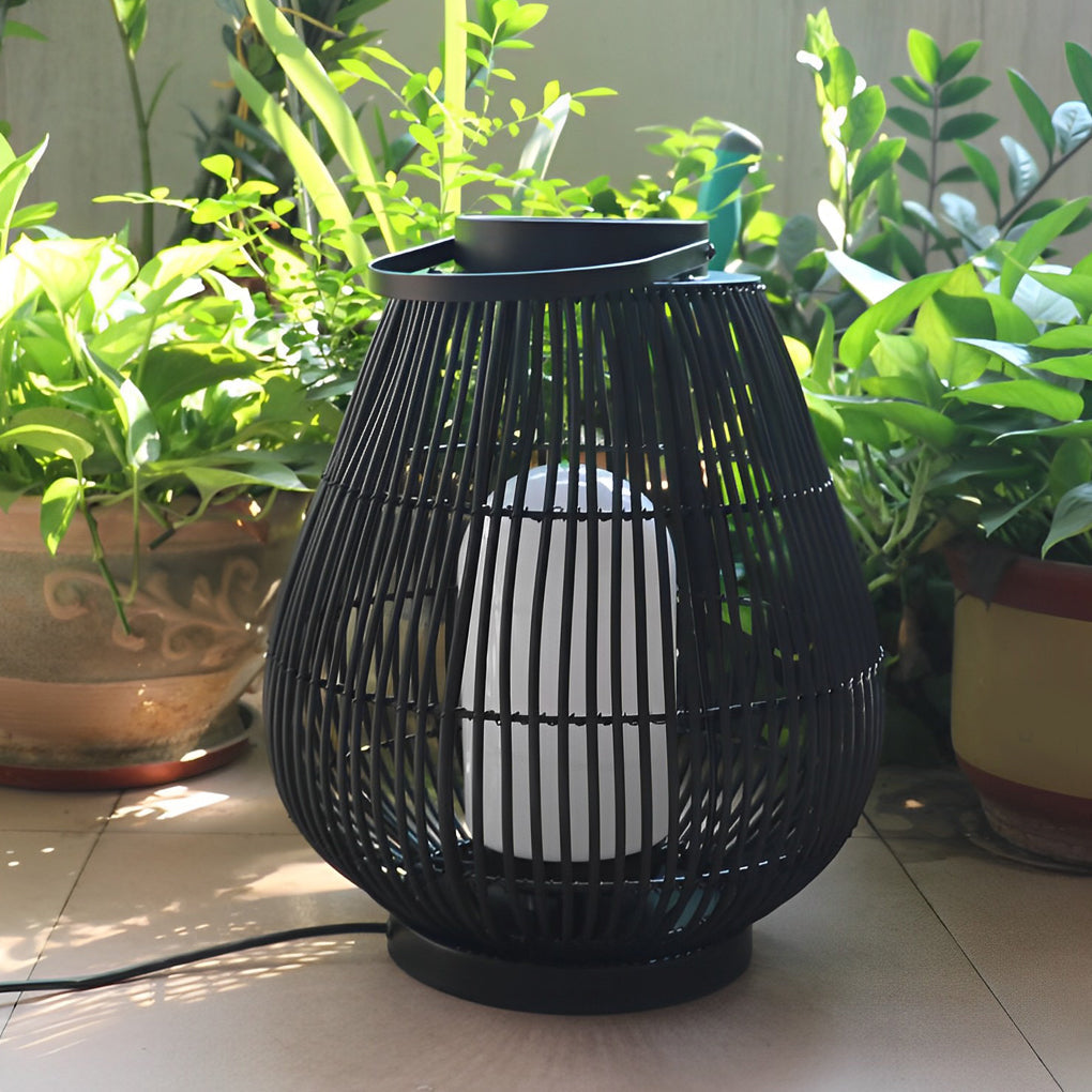 Portable Black Modern Iron Woven E27 Pillar Accent Outdoor Lantern