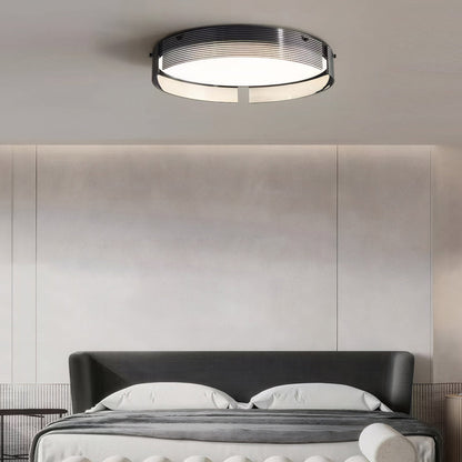 16.5/20.5-in Round Black Stripe Glass LED Flush Mount Light