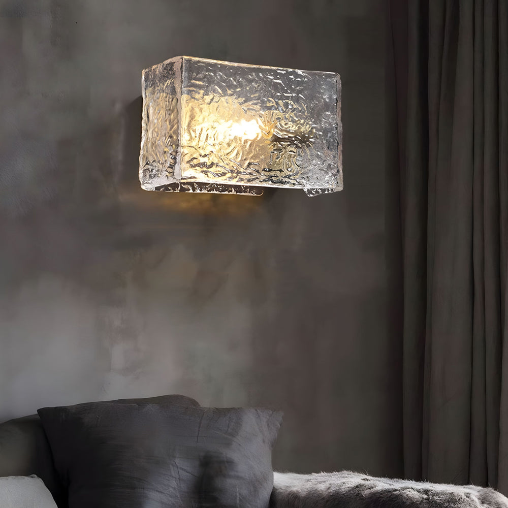 Elegant Rectangular Ripple Glass Bedside Wall Lamp - Modern Brass Fixture