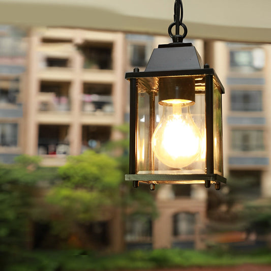 Small Square Waterproof Glass Black Modern Outdoor Pendant Lights