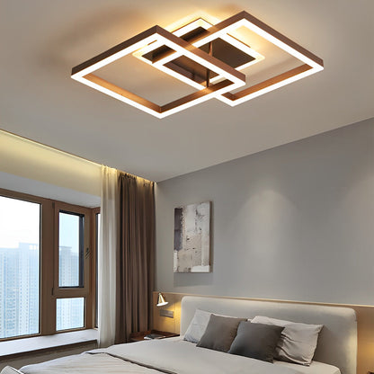 Square Overlapping LED Aluminum Brown Modern Ceiling Light Fixture