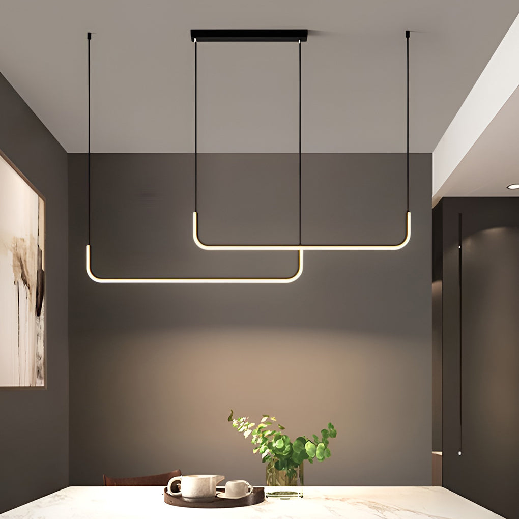 Minimalist Strip Three Step Dimming LED Black Nordic Chandelier Pendant Light