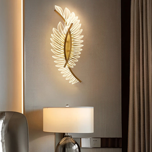 Acrylic Leaves Feathers LED Three Step Dimming Postmodern Wall Lamp