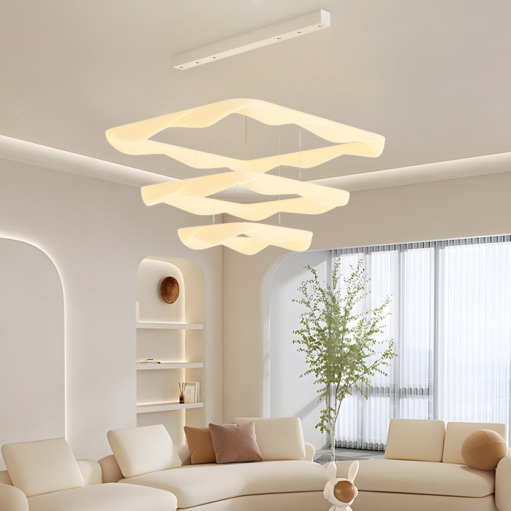 2/3 Square Rings Cream Style Three Step Dimming LED Modern Chandelier