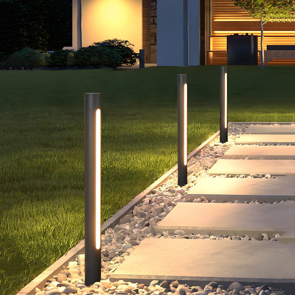 Matte Black Cylinder Outdoor Pathway Light with Strip LED Lighting - 15.8''/29.5'' H