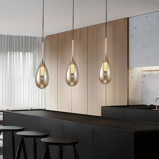 Modern 1-Light LED Teardrop Glass Pendant Light in Amber/Smoke Gray