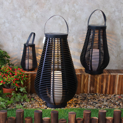 Waterproof PVC Weaving Rattan LED Black Modern Portable Solar Lanterns