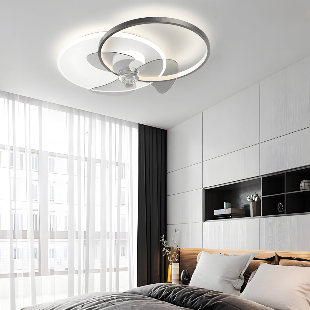 Round Mute Three Step Dimming LED Silent Modern Ceiling Fan and Light