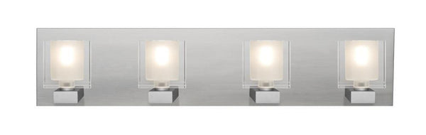 Bath Vanity, 4-Light, LED, Satin Nickel, Clear/Frost Glass, 30"W (4WF-BOLOFR-LED-SN 2QGKHZ)