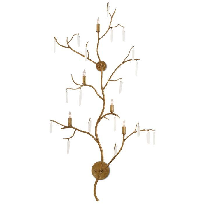 Currey & Company 5-Light 55" Forest Light Wall Sconce in Washed Lucerne Gold and Natural