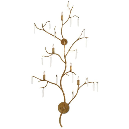 Currey & Company 5-Light 55" Forest Light Wall Sconce in Washed Lucerne Gold and Natural