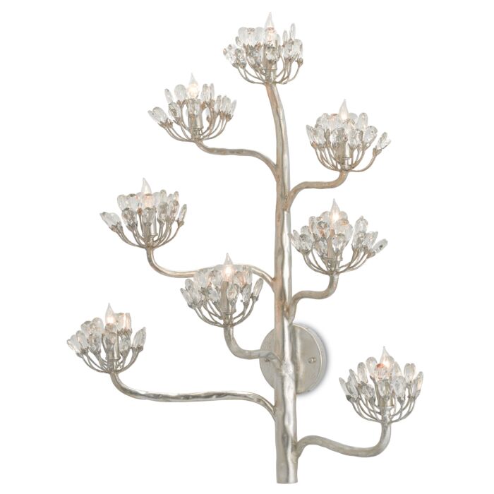 Currey & Company 8-Light 32" Agave Americana Silver Wall Sconce in Contemporary Silver Leaf