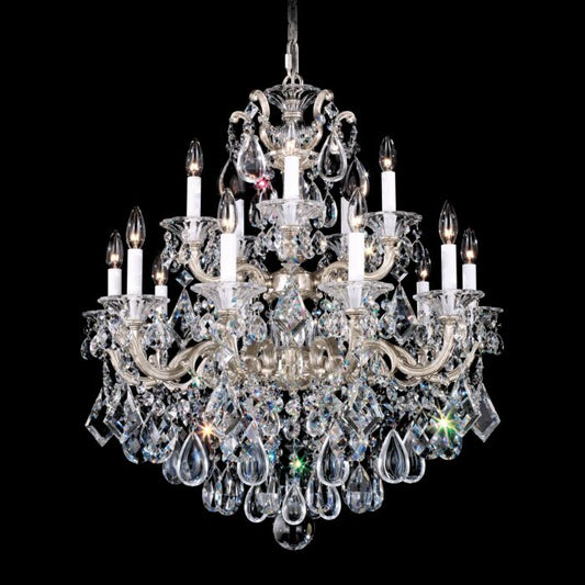 La Scala 15-Light Chandelier in Antique Silver with Clear Heritage Crystals