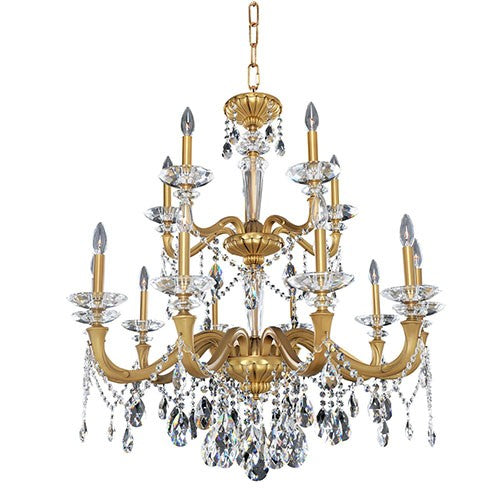 Brass 15-Light 35.5-Inch Wide Chandelier with Firenze Clear Crystal