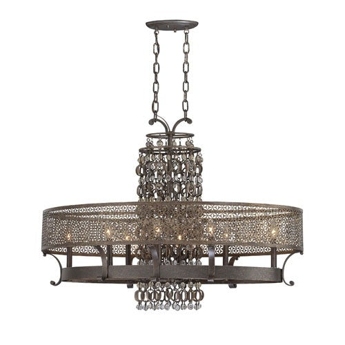 Ajourer French Bronze with Jeweled Accents Eight-Light Oval Chandelier