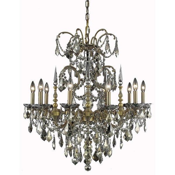 Athena French Gold Ten-Light Chandelier with Golden Teak/Smoky Royal Cut Crystals