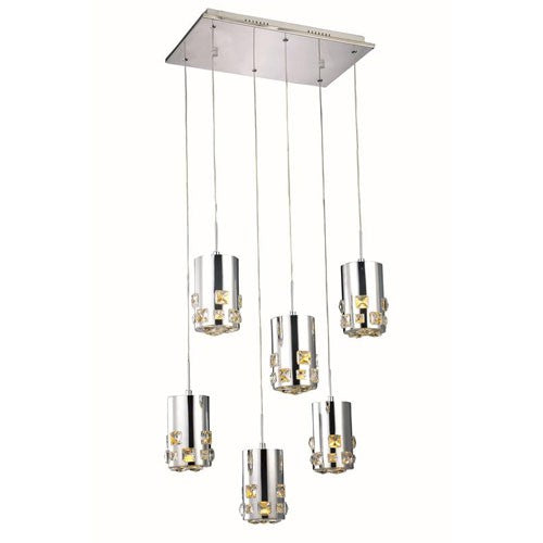 Broadway Royal Cut Crystal Chrome LED Six Light 21.5-in Pendant