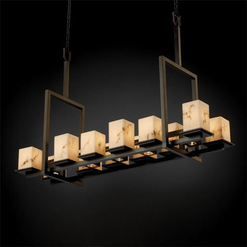 Justice Design Group LumenAria Montana 12-Up and Five-Downlight Dark Bronze Tall Bridge Chandelier