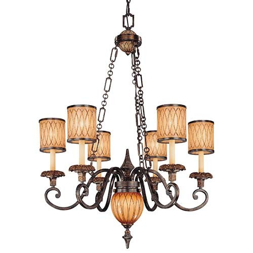 Terraza Villa Aged Patina and Gold Leaf Accent Seven-Light Center Bowl Chandelier