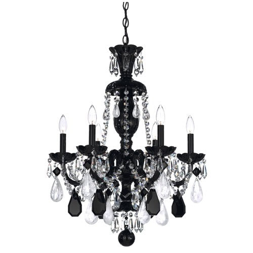 Hamilton Jet Black Six-Light Jet Black Rock Crystal Chandelier, 22W x 29.5H x 22D