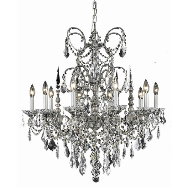 Athena Pewter Ten-Light Chandelier with Golden Teak/Smoky Royal Cut Crystals