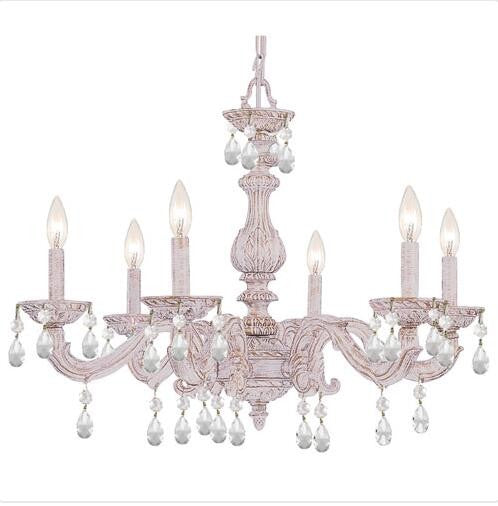 White Six Light Swarovski Spectra Crystal Chandelier