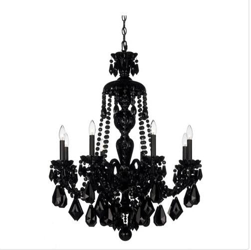 Black Eight-Light Jet Black Heritage Handcut Crystal Chandelier, 28W x 35H x 28D