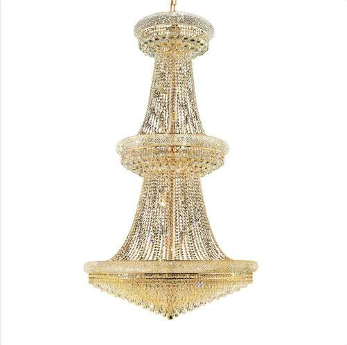 Gold Thirty-Eight Light 42-Inch Three-Tier Chandelier with Royal Cut Clear Crystal