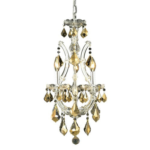 Chrome Four-Light 12-Inch Mini Chandelier with Royal Cut Golden Teak Smoky Crystal