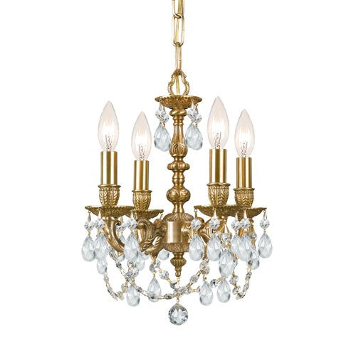 Cast Brass Mini Chandelier with Clear Swarovski Spectra Crystal