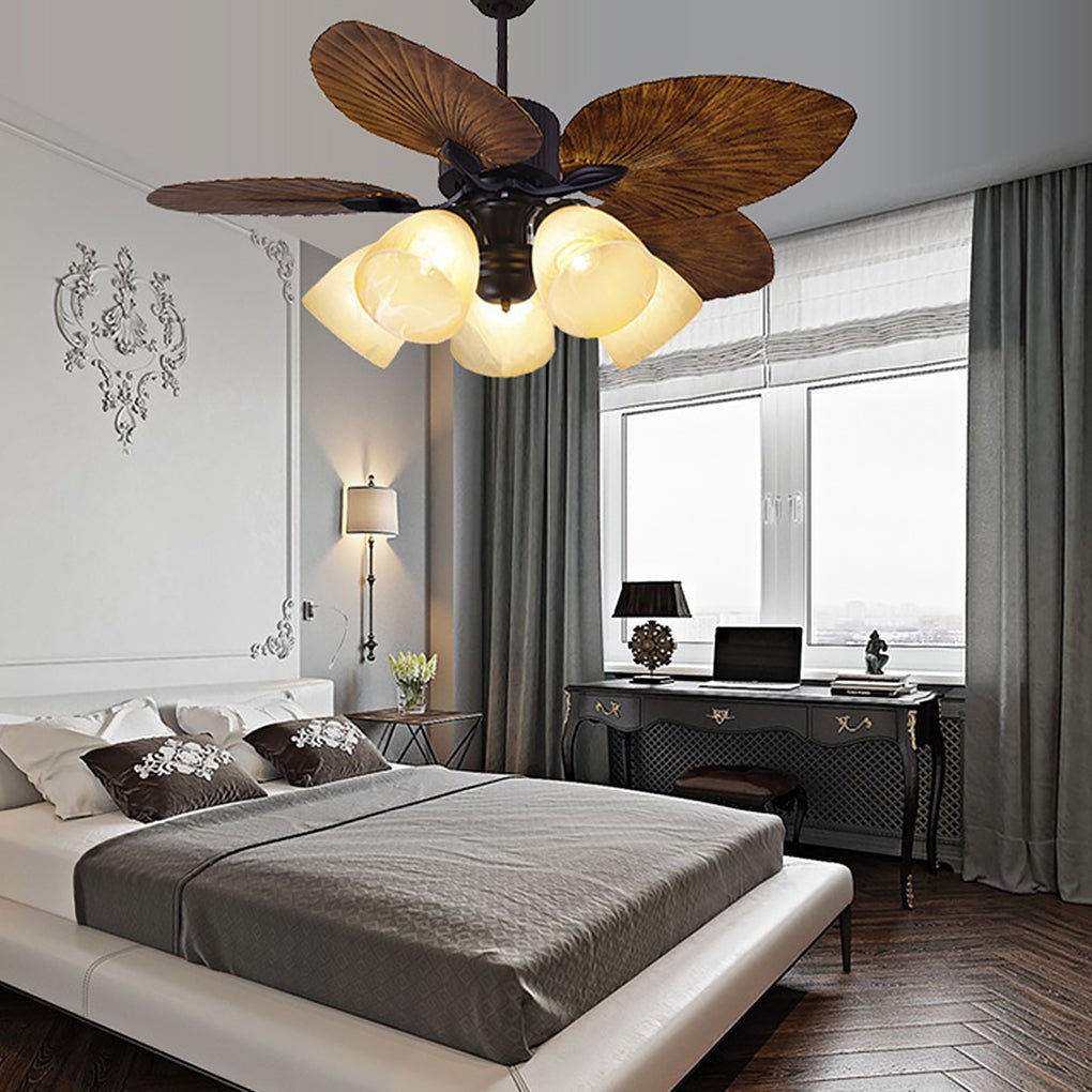 52'' Leaf Shaped Blades Dimming 12W LED Rustic Inverter Ceiling Fan Light