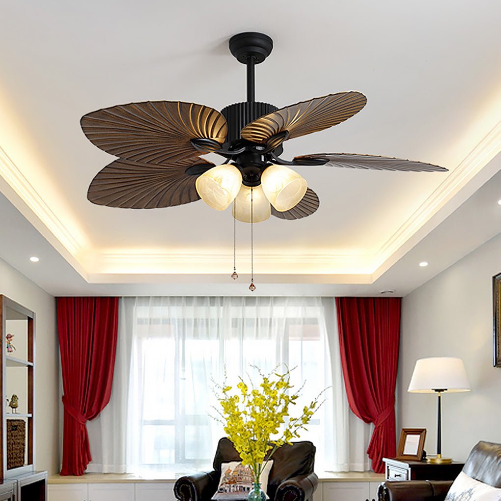 52'' Leaf Shaped Blades Dimming 12W LED Rustic Inverter Ceiling Fan Light