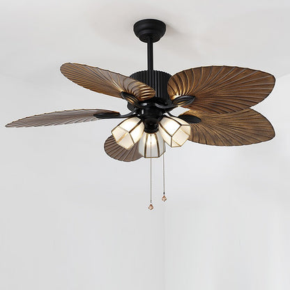 52'' Leaf Shaped Blades Dimming 12W LED Rustic Inverter Ceiling Fan Light