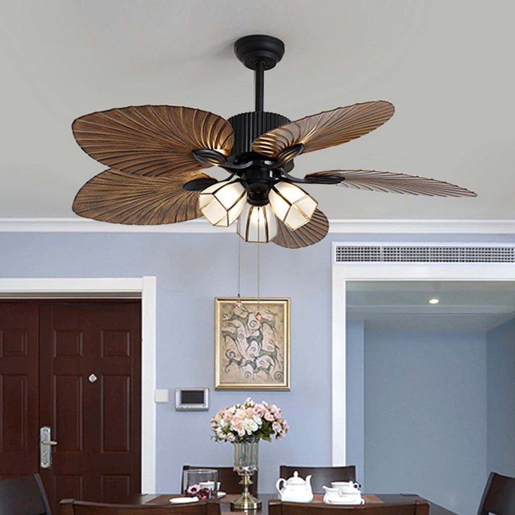 52'' Leaf Shaped Blades Dimming 12W LED Rustic Inverter Ceiling Fan Light