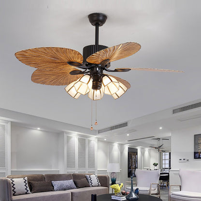 52'' Leaf Shaped Blades Dimming 12W LED Rustic Inverter Ceiling Fan Light