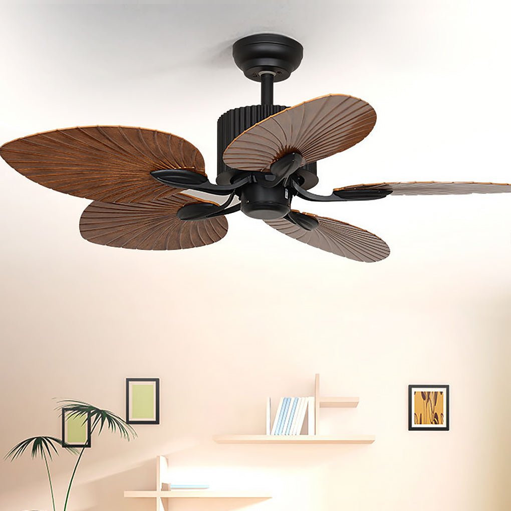 52'' Leaf Shaped Blades Dimming 12W LED Rustic Inverter Ceiling Fan Light