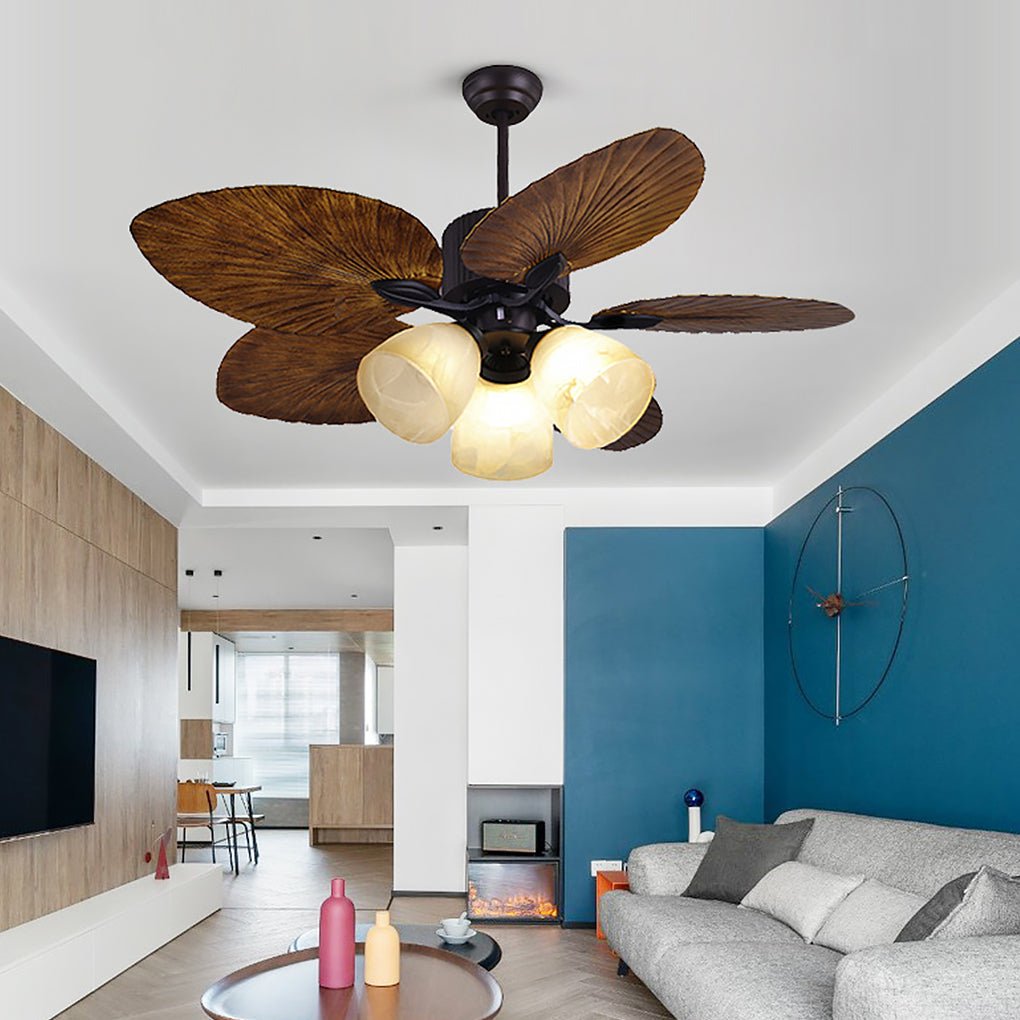 52'' Leaf Shaped Blades Dimming 12W LED Rustic Inverter Ceiling Fan Light