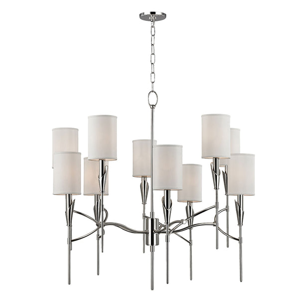 Ten-Light Chandelier with White Faux Silk Shade