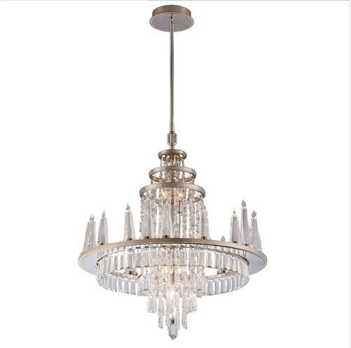 Silver Leaf with Polished Stainless Accents Eight-Light LED Chandelier