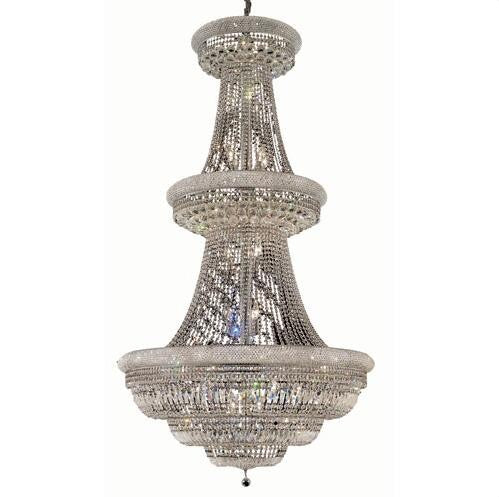 Chrome Thirty-Eight Light 42-Inch Three-Tier Chandelier with Royal Cut Clear Crystal and Crystal Drop